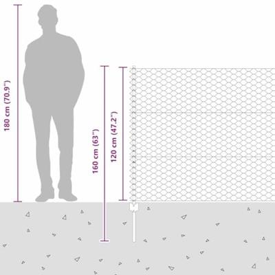 VidaXL Hek met paal zilver 1,2 x 10 m staal