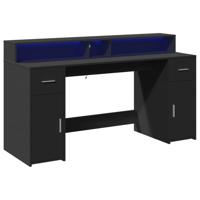 Bureau met LED-verlichting 160x55x91 cm bewerkt hout zwart - thumbnail
