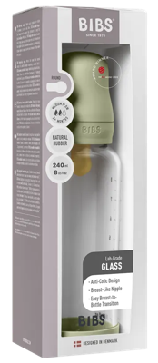 BIBS Glas Latex Medium Flow Babyfles 2+ Maanden Sage