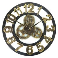 Retro houten ronde ' Single-sided Gear Clock Wandklok nummer Diameter: 58cm (goud) - thumbnail