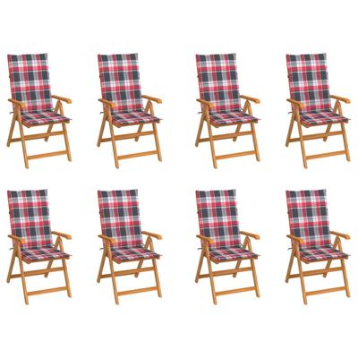 Tuinstoelen 8 st verstelbaar met kussens massief teakhout