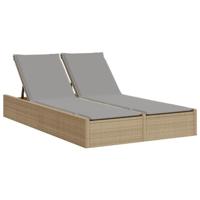 Ligbed 2-persoons met kussens poly rattan beige - thumbnail