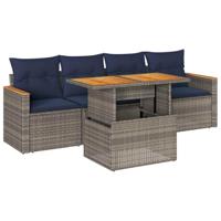5-delige Loungeset met kussens poly rattan grijs - thumbnail