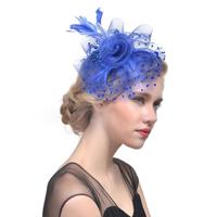 Handgemaakte bruid mesh haaraccessoires bruiloft foto hoed hoofddeksels (blauw) - thumbnail