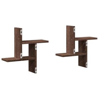 Wandschappen 2 st 38x12x38 cm bewerkt hout bruin eikenkleurig