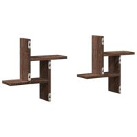 Wandschappen 2 st 38x12x38 cm bewerkt hout bruin eikenkleurig - thumbnail