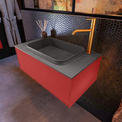 Badkamermeubelset Mondiaz Erin 80 cm met 1 Lade met RIDGE Wastafel Midden Dark grey met 1 kraangat Greeploos Mat Fire