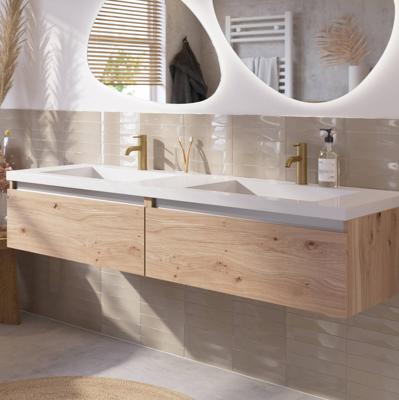 Saqu Gaia voorgemonteerd badmeubel met aluminium greeplijst incl. wastafel 160,5x51,5cm naturel eiken