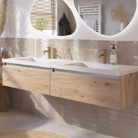 Saqu Gaia voorgemonteerd badmeubel met aluminium greeplijst incl. wastafel 160,5x51,5cm naturel eiken - thumbnail