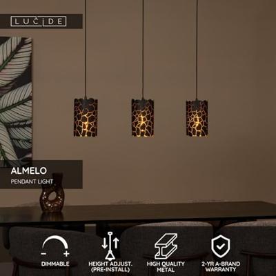 Lucide ALMELO - Hanglamp - 3xE27 - Zwart