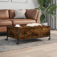 Salontafel met wielen 91x55x34 cm bewerkt hout gerookt eiken - thumbnail