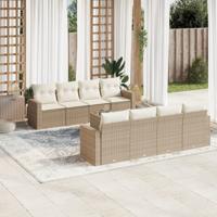 9-delige Loungeset met kussens poly rattan beige - thumbnail