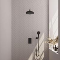 BRAUER Stripe Thermostatische Inbouw Regendouche - 3-weg - rechthoekig - SET 16 - 25cm douchekop - rechte muurarm - 3-standen handdouche - doucheslang - wandaansluitbocht - mat zwart 5-S-395 - thumbnail