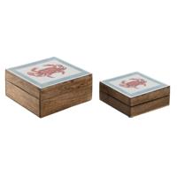 Juwelenkistje Home ESPRIT Multicolour Mangohout 17,5 x 17,5 x 8 cm (2 Stuks) - thumbnail