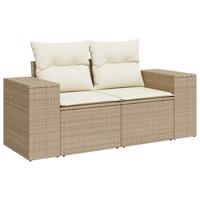 7-delige Loungeset met kussens poly rattan beige - thumbnail