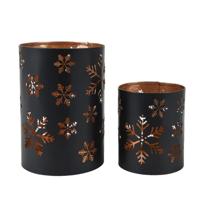 IJzeren Theelichthouders Sneeuwvlokken 2 Stuks Zwart/Brons - thumbnail
