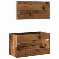 Badkamerkast met spiegel bewerkt hout oud houtkleurig - thumbnail