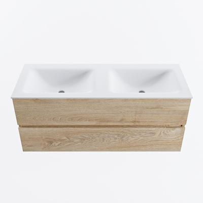 MONDIAZ VICA 120cm badmeubel onderkast Washed Oak 2 lades. Wastafel CLOUD dubbel 2 kraangaten, kleur Talc.