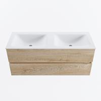 MONDIAZ VICA 120cm badmeubel onderkast Washed Oak 2 lades. Wastafel CLOUD dubbel 2 kraangaten, kleur Talc. - thumbnail