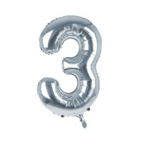 Cijfer Ballon '3' Zilver (100CM) - thumbnail
