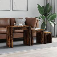 3-delige Tafeltjesset bewerkt hout gerookt eikenkleurig - thumbnail