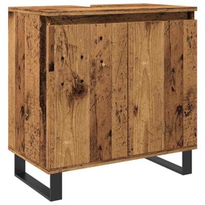Badkamerkast 58x33x60 cm bewerkt hout oud houtkleurig