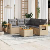 6-delige Loungeset met kussens poly rattan beige - thumbnail