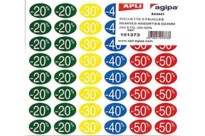 Agipa Kortinglabel van -20% tot - 50%, geassorteerde kleuren