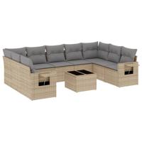9-delige Loungeset met kussens poly rattan beige - thumbnail