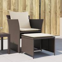 Tuinstoel met voetenbank poly rattan bruin - thumbnail