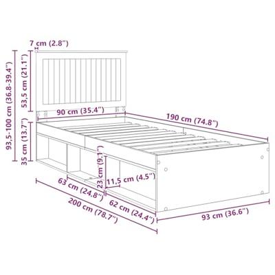 Bedframe Bruin Eiken 90 x 190 cm Massief grenenhout