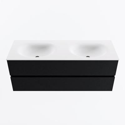 MONDIAZ VICA 130cm badmeubel onderkast Urban 2 lades. Wastafel MOON dubbel zonder kraangat, kleur Talc.