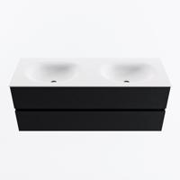 MONDIAZ VICA 130cm badmeubel onderkast Urban 2 lades. Wastafel MOON dubbel zonder kraangat, kleur Talc. - thumbnail