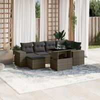 7-delige Loungeset met kussens poly rattan grijs - thumbnail