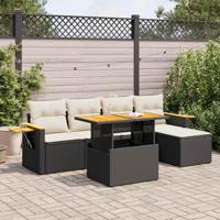6-delige Loungeset met kussens poly rattan acacia zwart - thumbnail