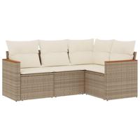 4-delige Loungeset met kussens poly rattan beige - thumbnail
