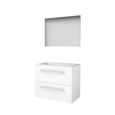 Basic-Line Basic 46 Badkamermeubelset - 80 x 46 cm - Met Grepen - 2 Lades - Acryl Wastafel - Zonder Kraangat - Spiegel - Ice White