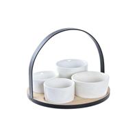 Set voor voorgerechtjes DKD Home Decor Wit/Zwart Metaal Bamboe Keramiek Loft 5 Onderdelen 350 ml 20 x 20 x 14 cm - thumbnail