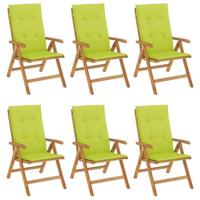 Tuinstoelen 6 st verstelbaar met kussens massief teakhout - thumbnail