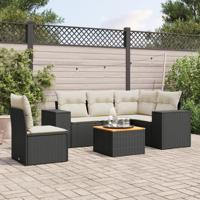 6-delige Loungeset met kussens poly rattan zwart - thumbnail