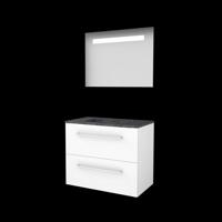 Basic-Line Economic 46 Badkamermeubelset - 80 x 46 cm - Met Grepen - 2 Lades - Hardstenen Wastafel - Zonder Kraangat - Spiegel met LED Verlichting - Ice White - thumbnail