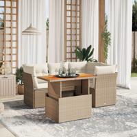 5-delige Loungeset met kussens poly rattan beige - thumbnail