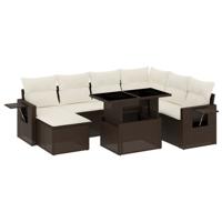 8-delige Loungeset met kussens poly rattan bruin - thumbnail