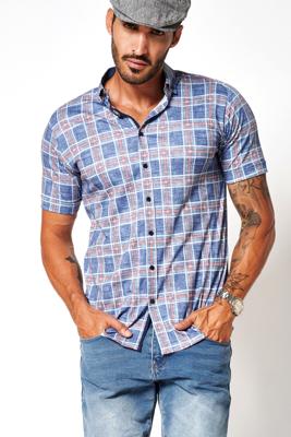 Desoto Heren Overhemd Blauw Button Down Ruiten Print Slim Fit Desoto Heren Overhemd Blauw Button Down Ruiten Print Slim Fit