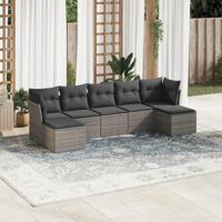 7-delige Loungeset met kussens poly rattan grijs - thumbnail