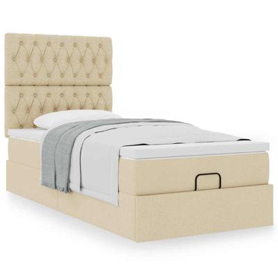 Ottoman bed met matras 80x200cm stof crèmekleurig