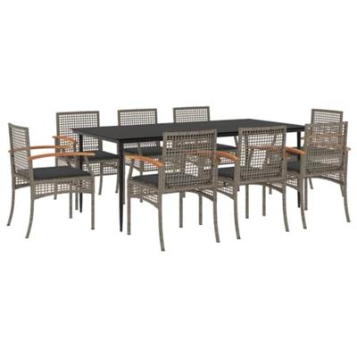 9-delige Tuinset met kussens poly rattan grijs