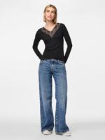 Dames shirt Kant lange mouw - Siri - Zwart Viscose dames ondershirt lange mouw - thumbnail