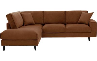 Goossens Bank Jonas cognac, stof, 2,5-zits, urban industrieel met ligelement links