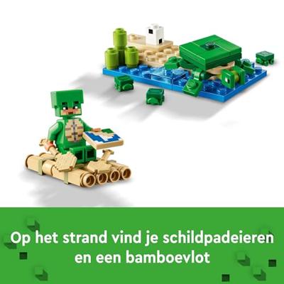 LEGO 21254 Minecraft Turtle Beach House, speelgoed met accessoires, minifiguren van videogamepersonages